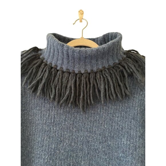 Something Navy Blue Wool Blend Fringe Turtle Neck Tunic Sweater Dress - Picture 6 of 15